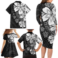 Polynesia Romantic Valentine Family Matching Long Sleeve Bodycon Dress and Hawaiian Shirt Sea Turtle Couple With Black Plumeria LT05 - Polynesian Pride
