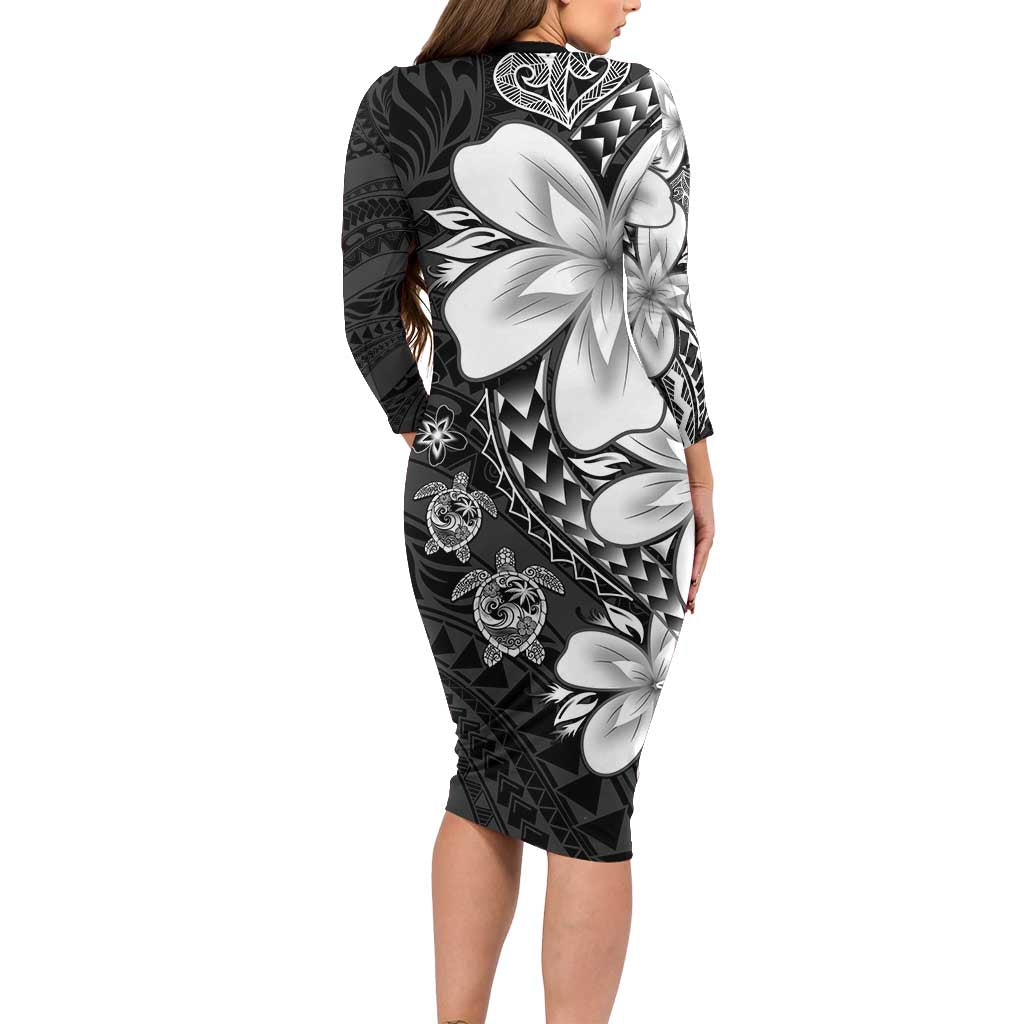 Polynesia Romantic Valentine Family Matching Long Sleeve Bodycon Dress and Hawaiian Shirt Sea Turtle Couple With Black Plumeria LT05 - Polynesian Pride