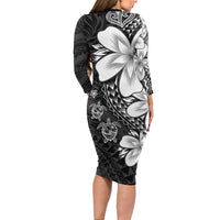 Polynesia Romantic Valentine Family Matching Long Sleeve Bodycon Dress and Hawaiian Shirt Sea Turtle Couple With Black Plumeria LT05 - Polynesian Pride