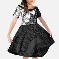 Polynesia Romantic Valentine Family Matching Off Shoulder Maxi Dress and Hawaiian Shirt Sea Turtle Couple With Black Plumeria LT05 Daughter's Dress Black - Polynesian Pride