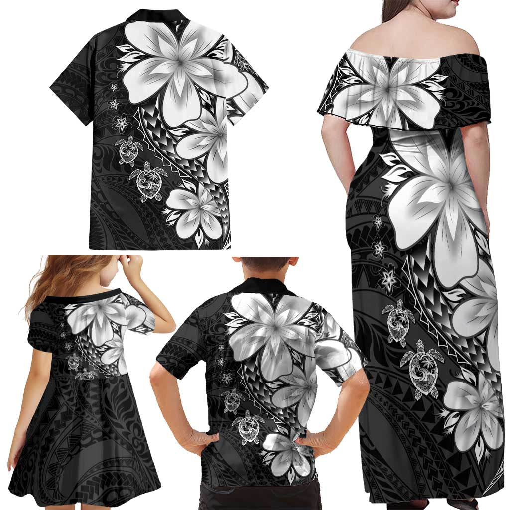 Polynesia Romantic Valentine Family Matching Off Shoulder Maxi Dress and Hawaiian Shirt Sea Turtle Couple With Black Plumeria LT05 - Polynesian Pride