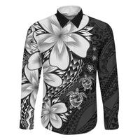Polynesia Romantic Valentine Family Matching Off Shoulder Maxi Dress and Hawaiian Shirt Sea Turtle Couple With Black Plumeria LT05 Dad's Shirt - Long Sleeve Black - Polynesian Pride