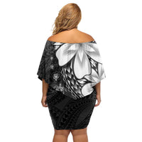 Polynesia Romantic Valentine Family Matching Off Shoulder Short Dress and Hawaiian Shirt Sea Turtle Couple With Black Plumeria LT05 - Polynesian Pride