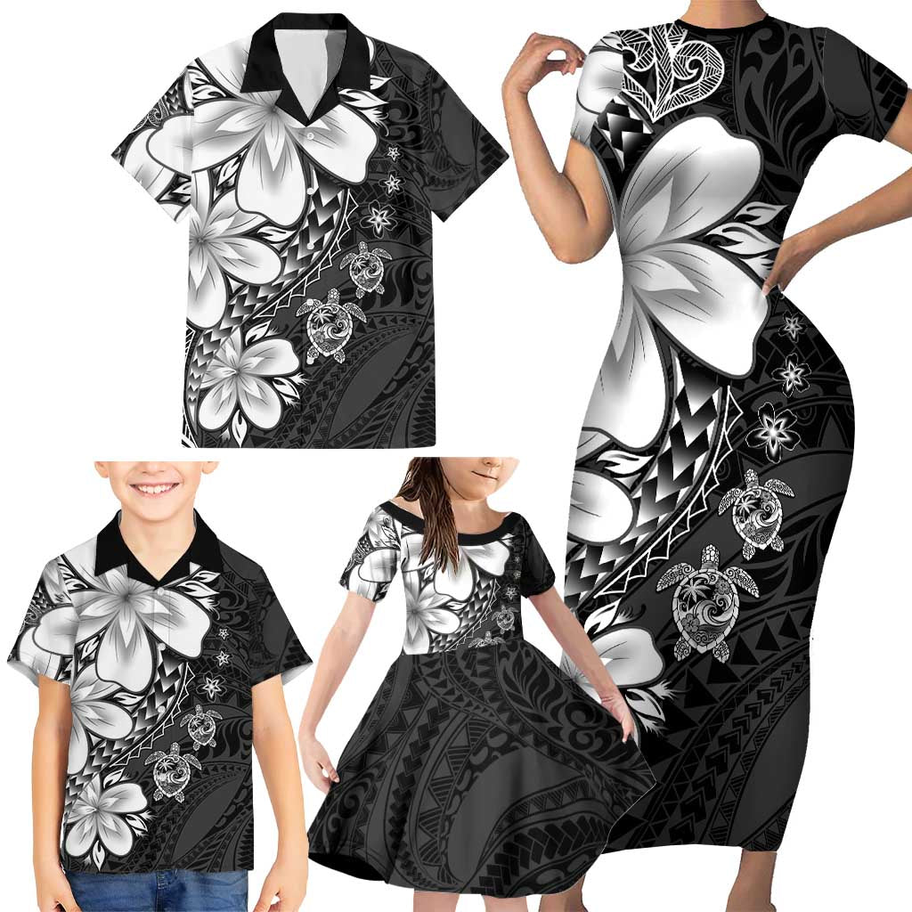 Polynesia Romantic Valentine Family Matching Short Sleeve Bodycon Dress and Hawaiian Shirt Sea Turtle Couple With Black Plumeria LT05 - Polynesian Pride