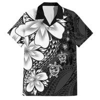 Polynesia Romantic Valentine Family Matching Tank Maxi Dress and Hawaiian Shirt Sea Turtle Couple With Black Plumeria LT05 Dad's Shirt - Short Sleeve Black - Polynesian Pride