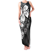 Polynesia Romantic Valentine Family Matching Tank Maxi Dress and Hawaiian Shirt Sea Turtle Couple With Black Plumeria LT05 Mom's Dress Black - Polynesian Pride