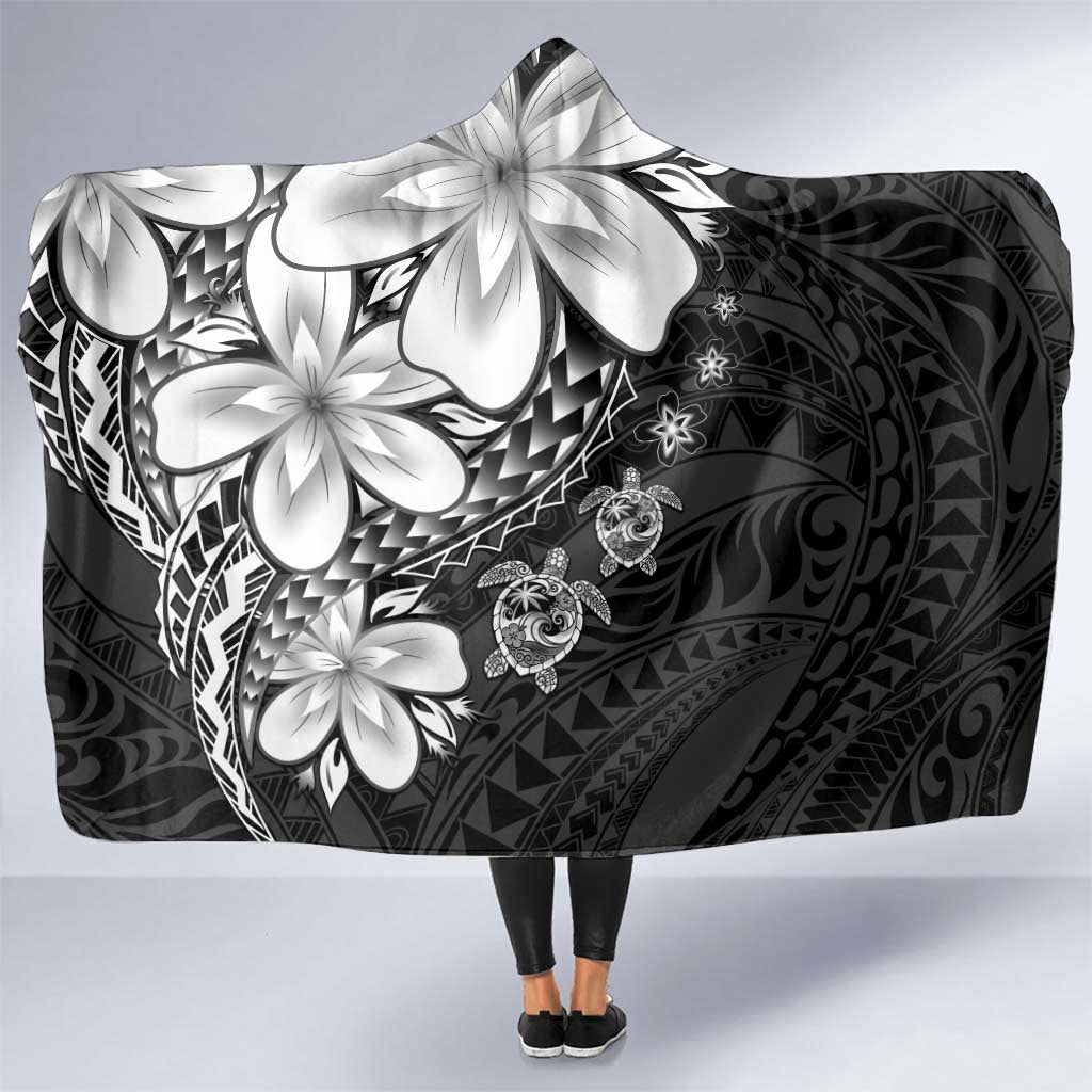 Polynesia Romantic Valentine Hooded Blanket Sea Turtle Couple With Black Plumeria