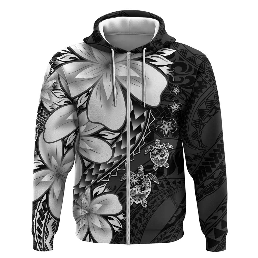 Polynesia Romantic Valentine Hoodie Sea Turtle Couple With Black Plumeria