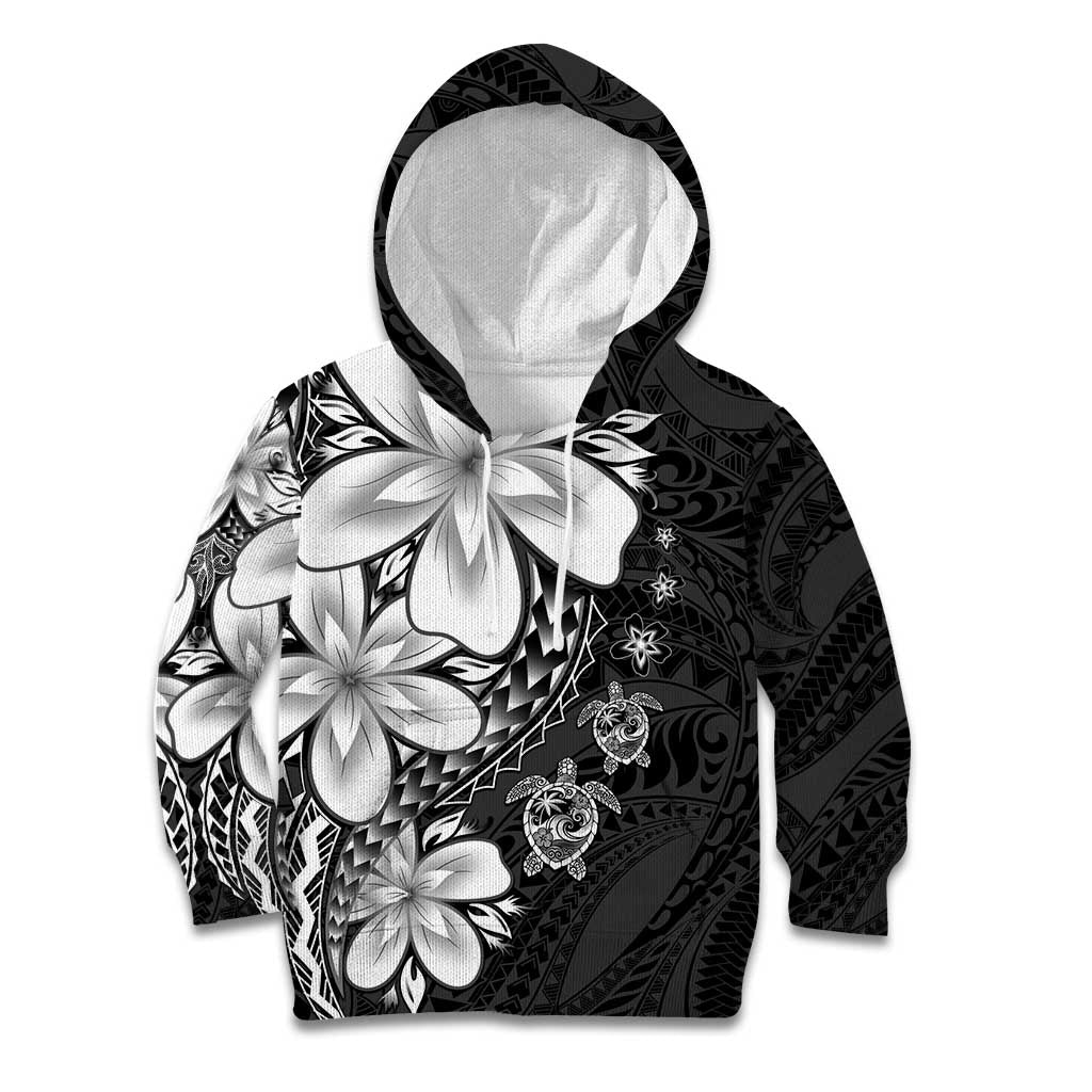 Polynesia Romantic Valentine Kid Hoodie Sea Turtle Couple With Black Plumeria