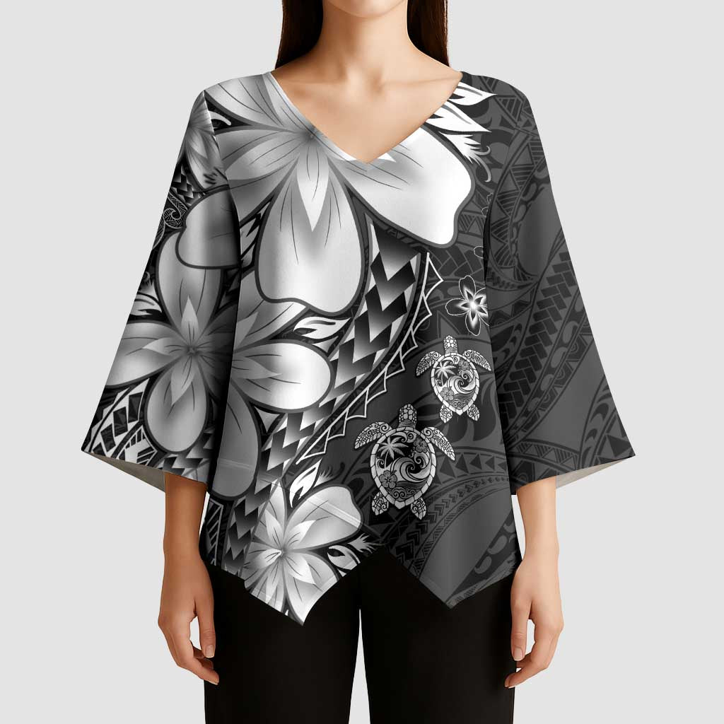 Polynesia Romantic Valentine Kimono Sleeve Blouse Sea Turtle Couple With Black Plumeria