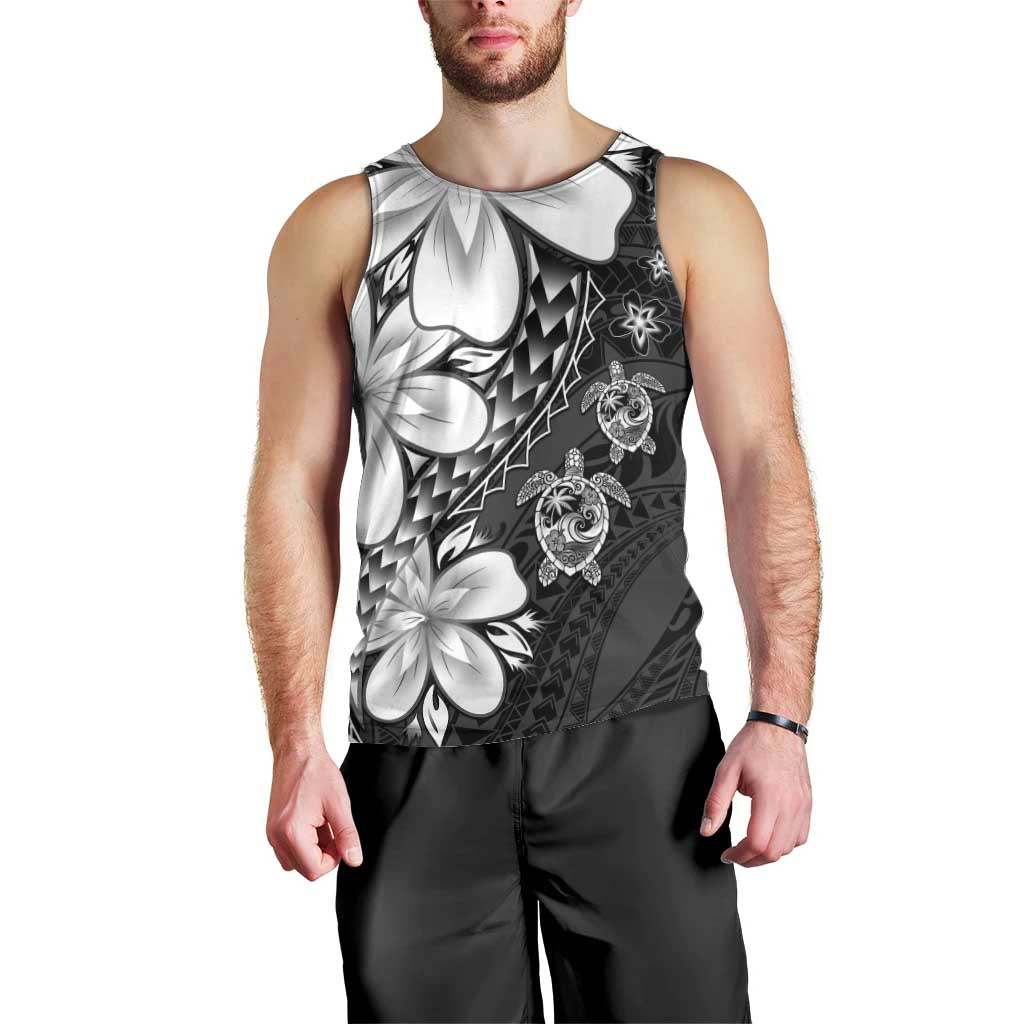 Polynesia Romantic Valentine Men Tank Top Sea Turtle Couple With Black Plumeria