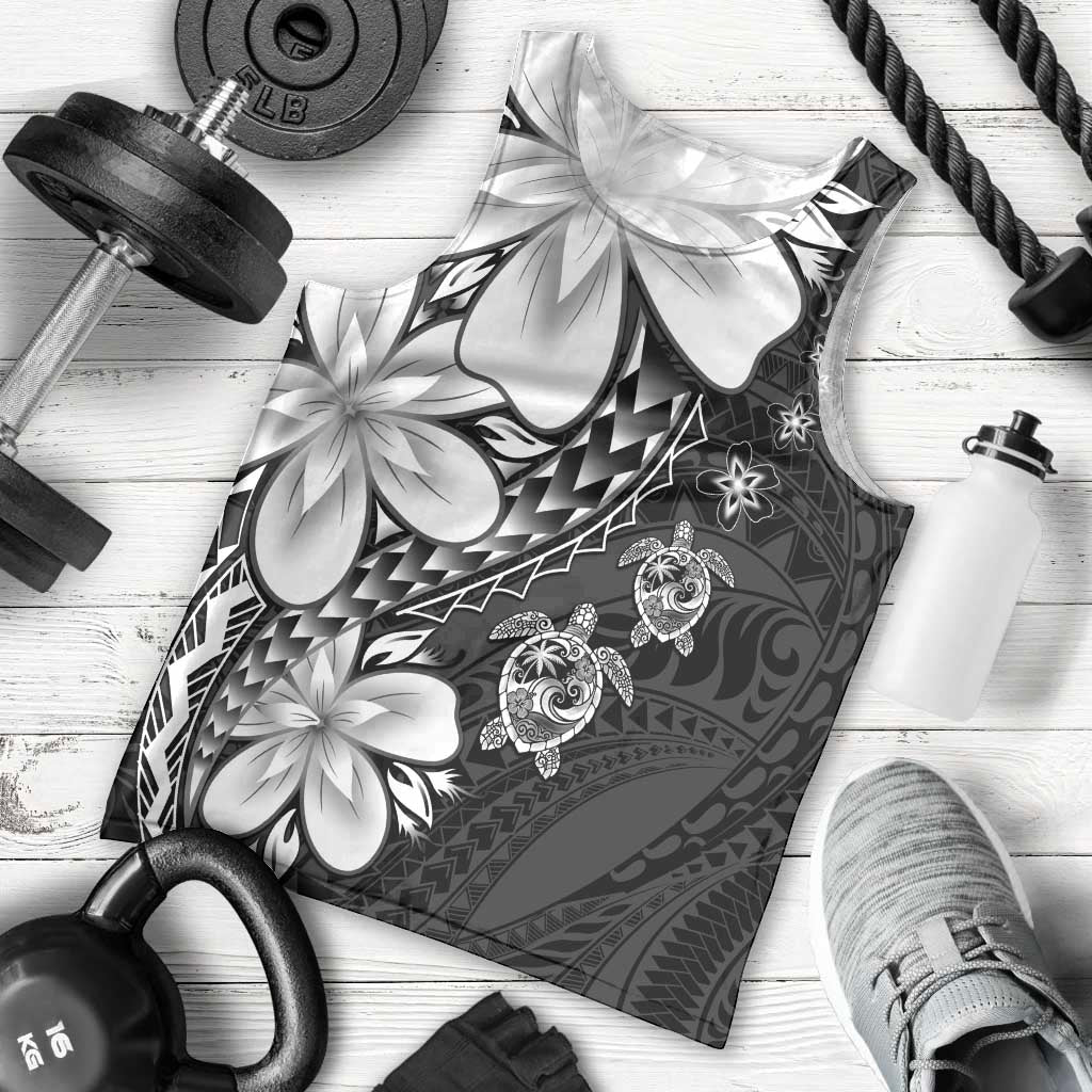 Polynesia Romantic Valentine Men Tank Top Sea Turtle Couple With Black Plumeria