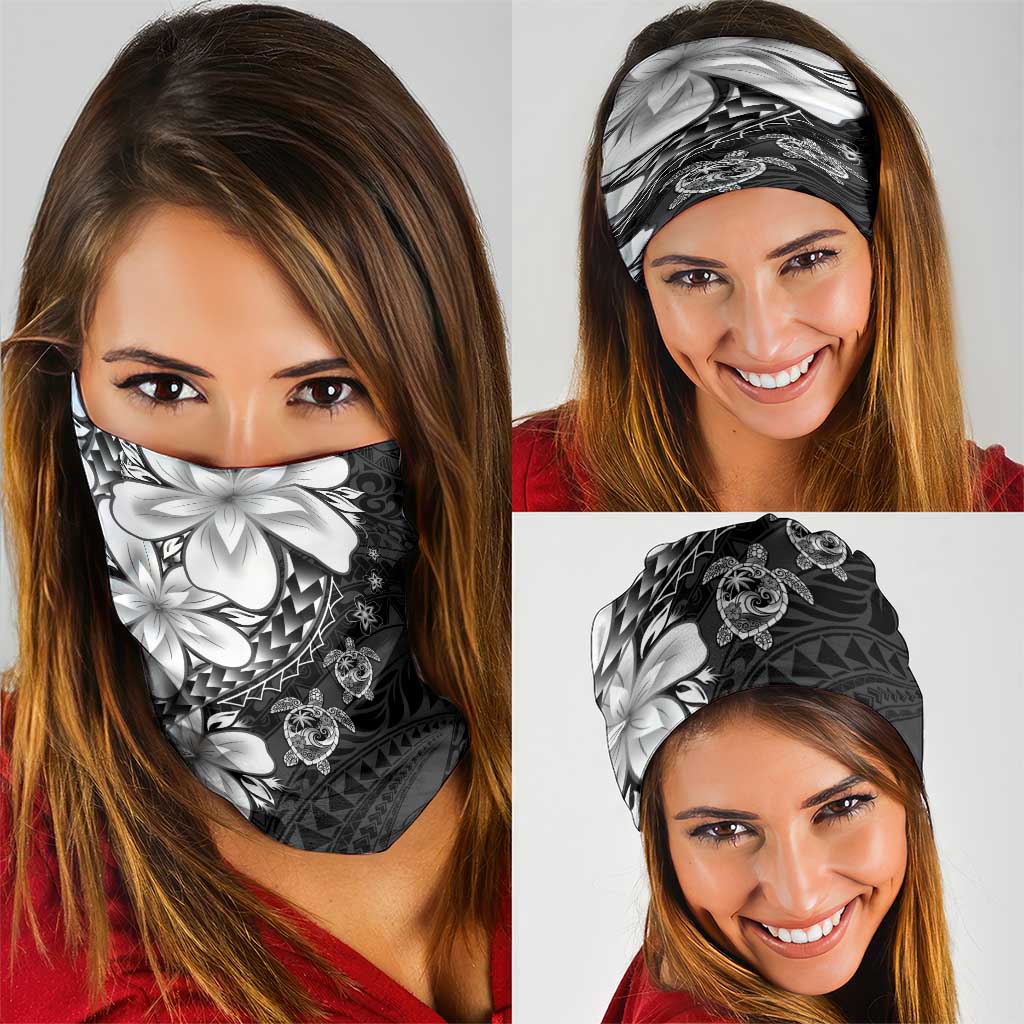 Polynesia Romantic Valentine Neck Gaiter Sea Turtle Couple With Black Plumeria