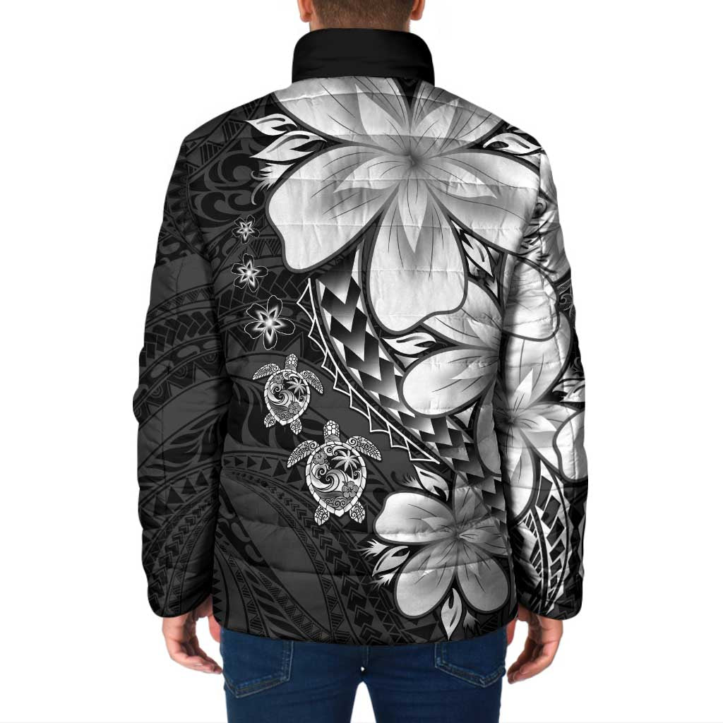 Polynesia Romantic Valentine Padded Jacket Sea Turtle Couple With Black Plumeria