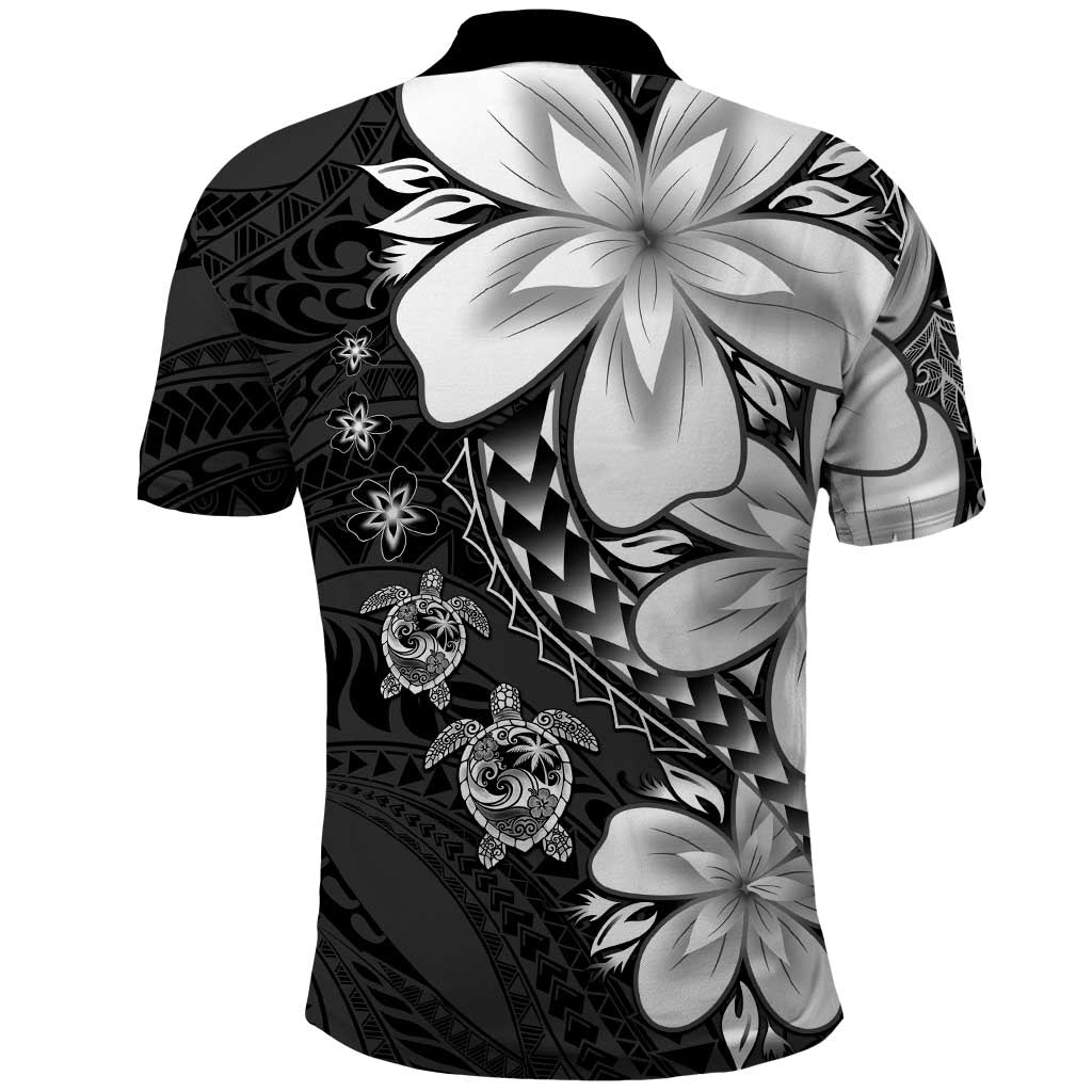 Polynesia Romantic Valentine Polo Shirt Sea Turtle Couple With Black Plumeria