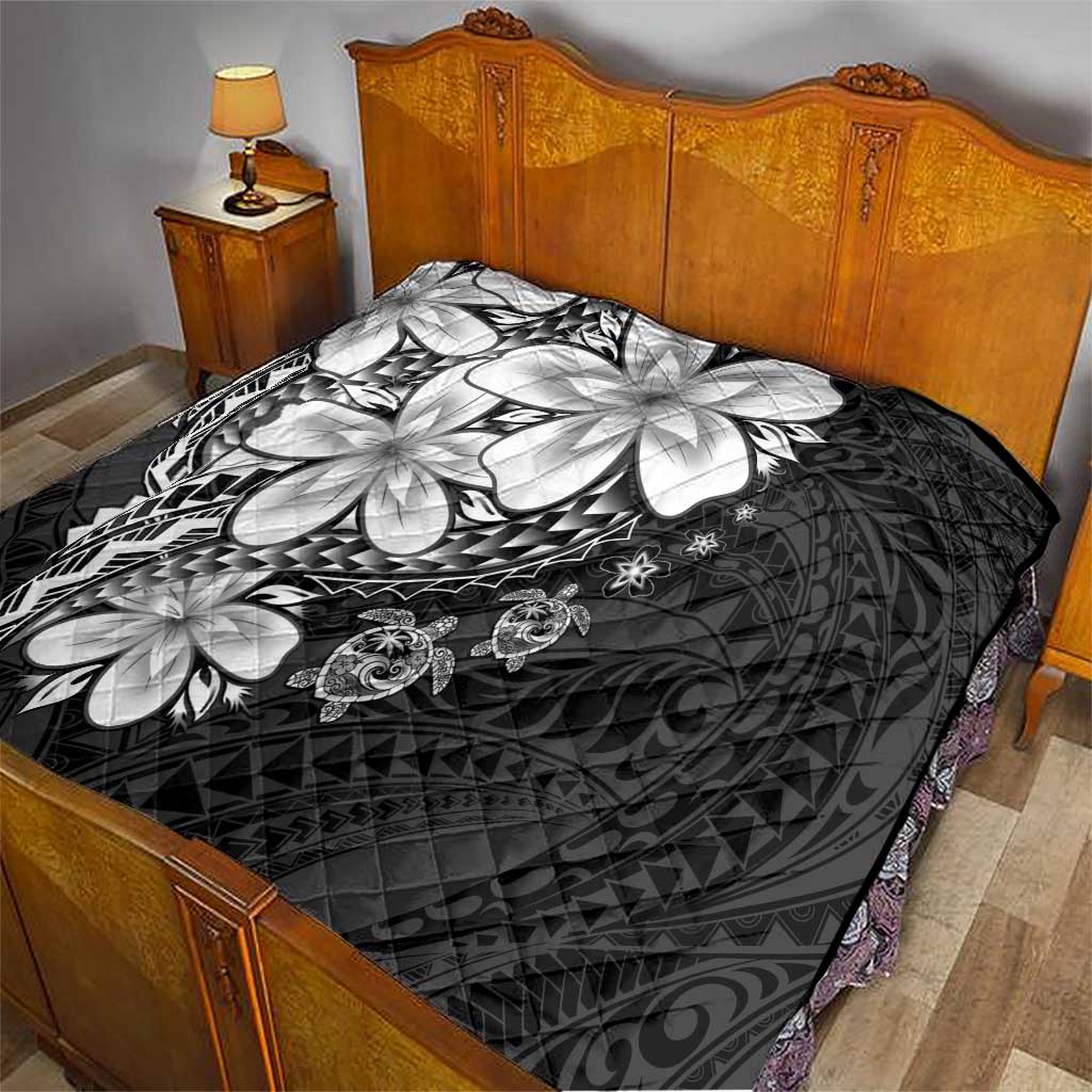 Polynesia Romantic Valentine Quilt Sea Turtle Couple With Black Plumeria