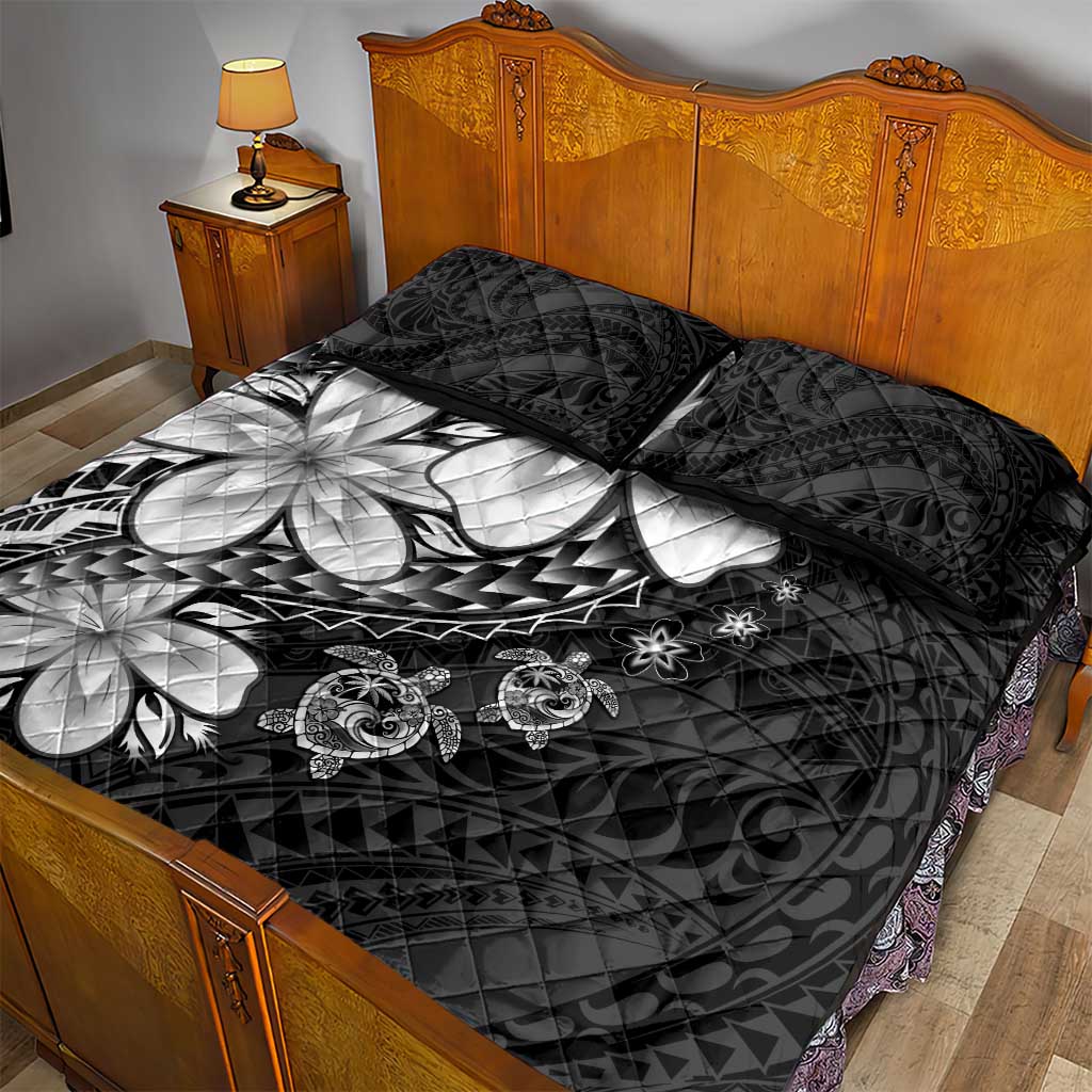 Polynesia Romantic Valentine Quilt Bed Set Sea Turtle Couple With Black Plumeria