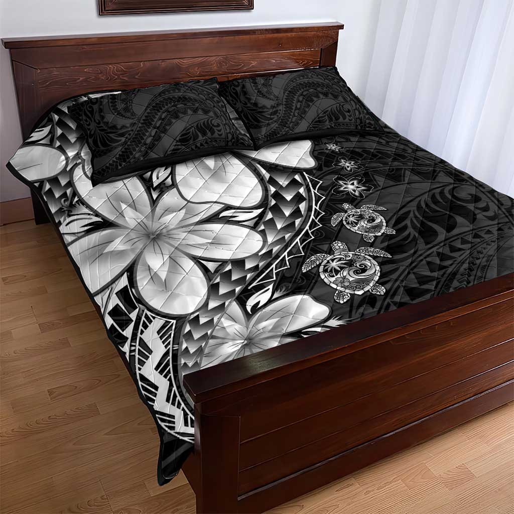 Polynesia Romantic Valentine Quilt Bed Set Sea Turtle Couple With Black Plumeria