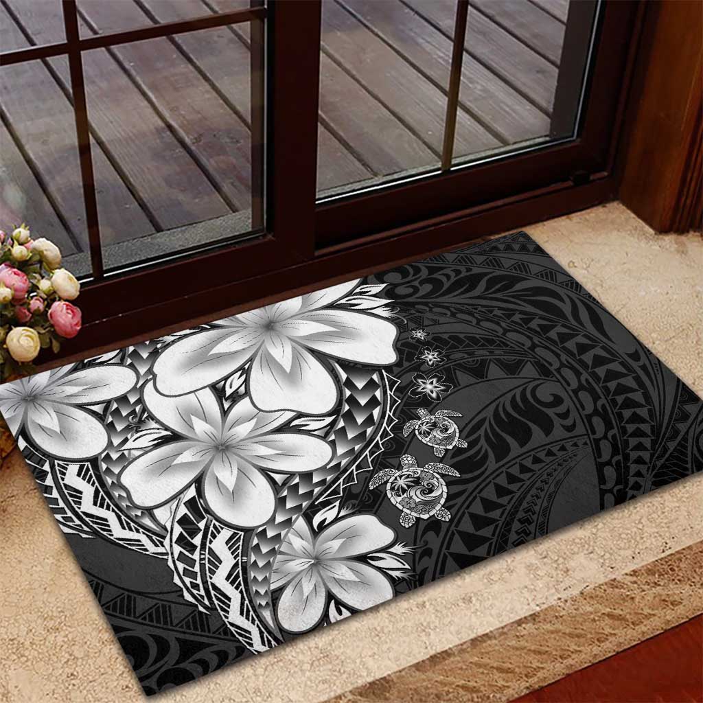 Polynesia Romantic Valentine Rubber Doormat Sea Turtle Couple With Black Plumeria