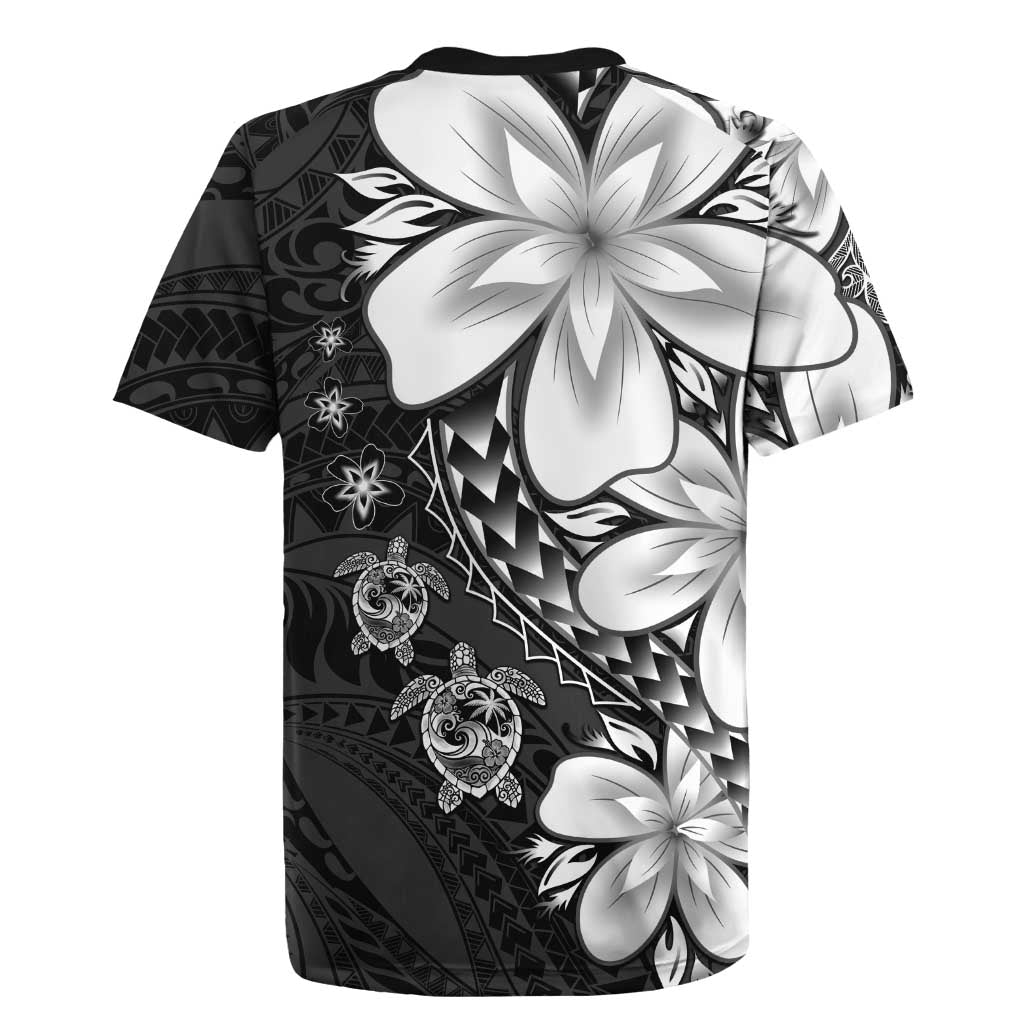 Polynesia Romantic Valentine Rugby Jersey Sea Turtle Couple With Black Plumeria