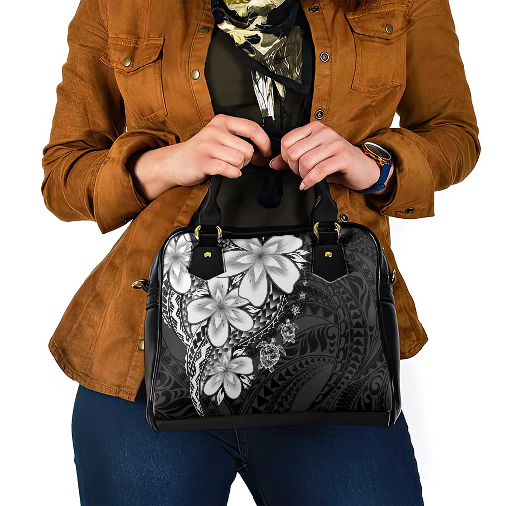 Polynesia Romantic Valentine Shoulder Handbag Sea Turtle Couple With Black Plumeria
