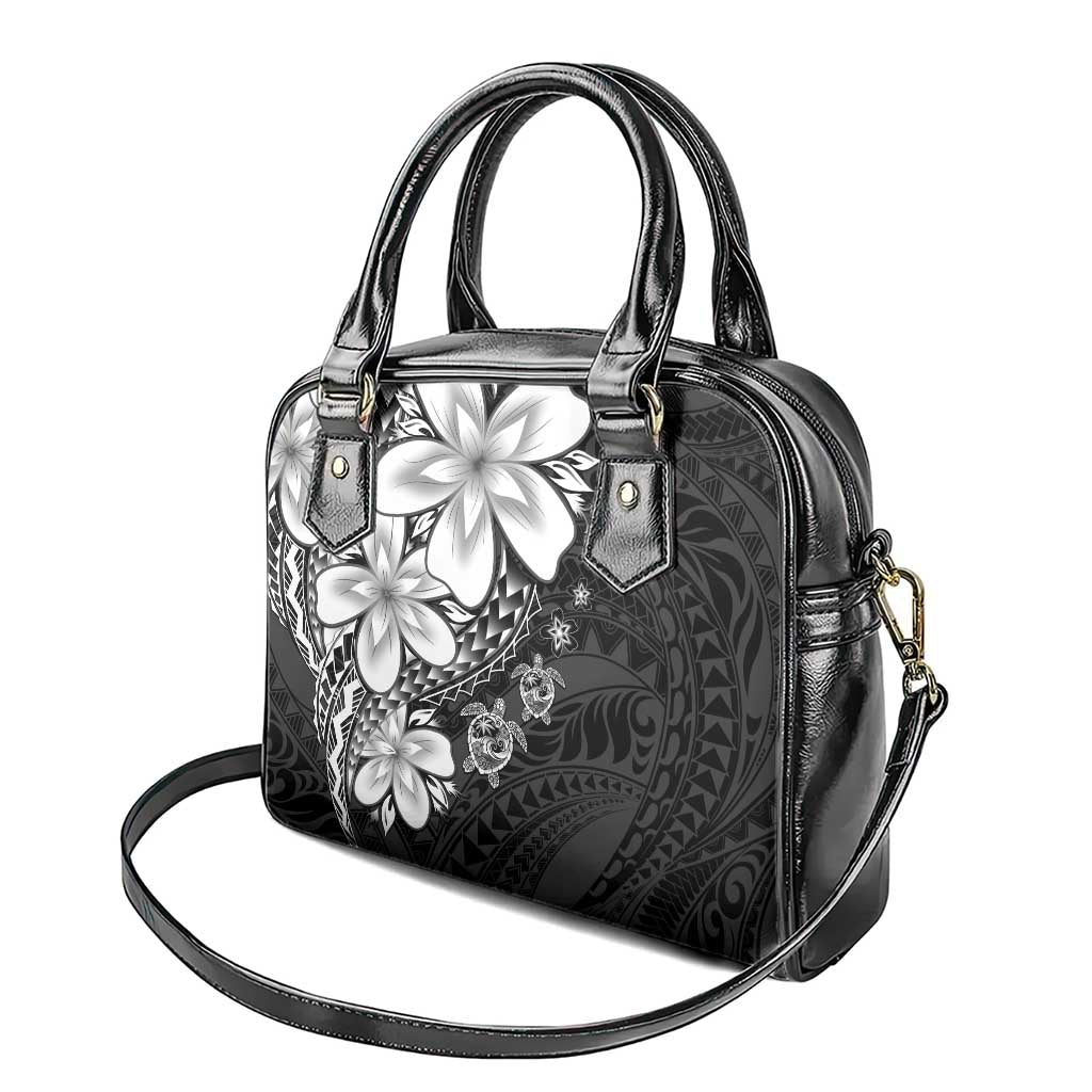 Polynesia Romantic Valentine Shoulder Handbag Sea Turtle Couple With Black Plumeria