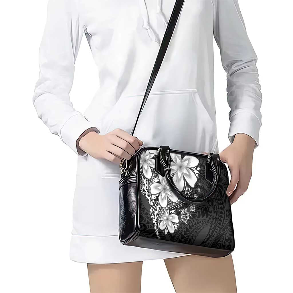 Polynesia Romantic Valentine Shoulder Handbag Sea Turtle Couple With Black Plumeria