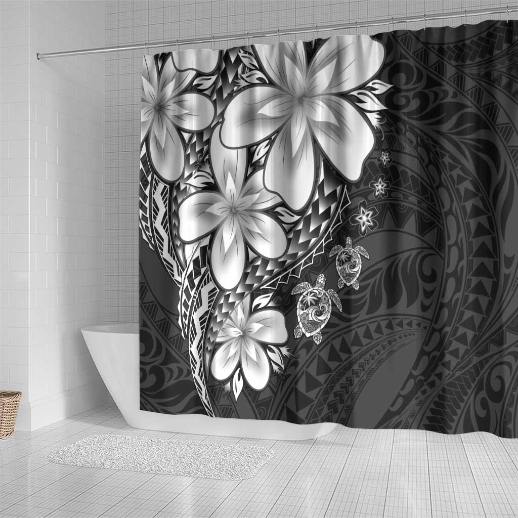 Polynesia Romantic Valentine Shower Curtain Sea Turtle Couple With Black Plumeria