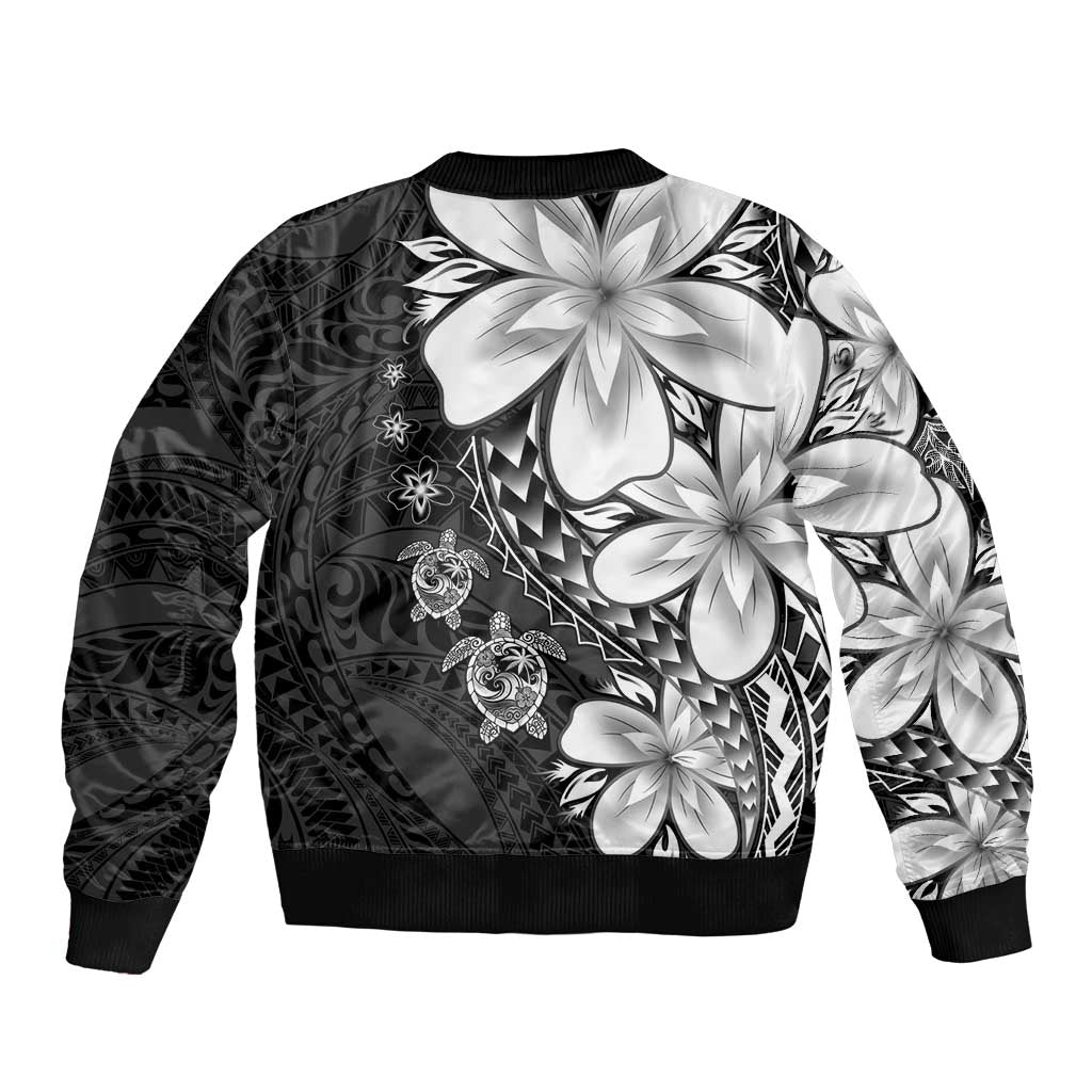 Polynesia Romantic Valentine Sleeve Zip Bomber Jacket Sea Turtle Couple With Black Plumeria
