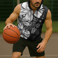 Polynesia Romantic Valentine Sleeveless Zip Hoodie Sea Turtle Couple With Black Plumeria