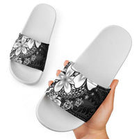 Polynesia Romantic Valentine Slide Sandals Sea Turtle Couple With Black Plumeria
