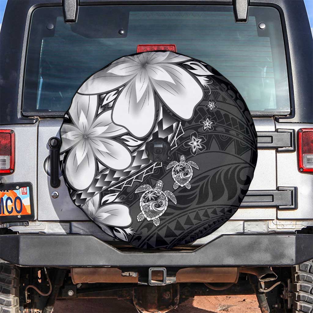 Polynesia Romantic Valentine Spare Tire Cover Sea Turtle Couple With Black Plumeria
