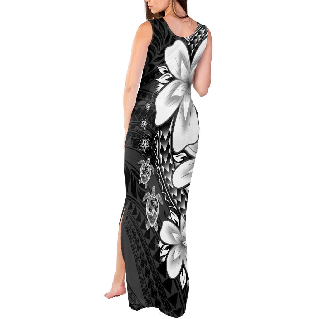Polynesia Romantic Valentine Tank Maxi Dress Sea Turtle Couple With Black Plumeria