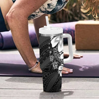 Polynesia Romantic Valentine Tumbler With Handle Sea Turtle Couple With Black Plumeria