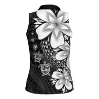 Polynesia Romantic Valentine Women Sleeveless Polo Shirt Sea Turtle Couple With Black Plumeria