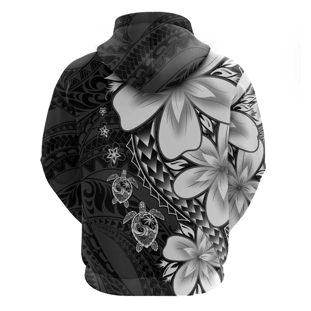 Polynesia Romantic Valentine Zip Hoodie Sea Turtle Couple With Black Plumeria