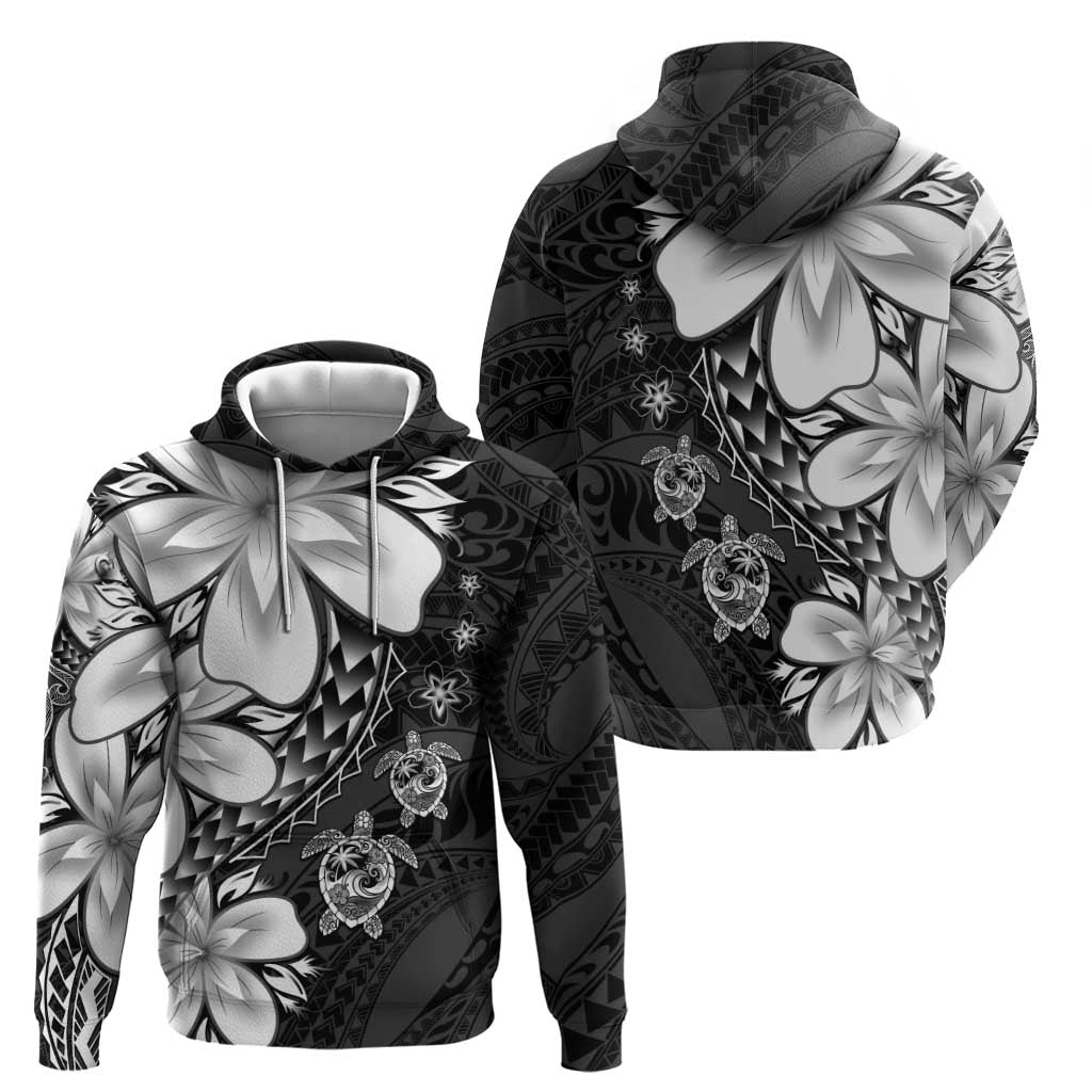 Polynesia Romantic Valentine Zip Hoodie Sea Turtle Couple With Black Plumeria