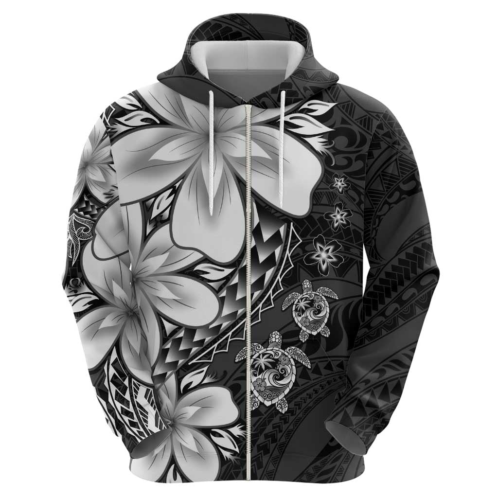 Polynesia Romantic Valentine Zip Hoodie Sea Turtle Couple With Black Plumeria