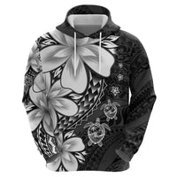 Polynesia Romantic Valentine Zip Hoodie Sea Turtle Couple With Black Plumeria