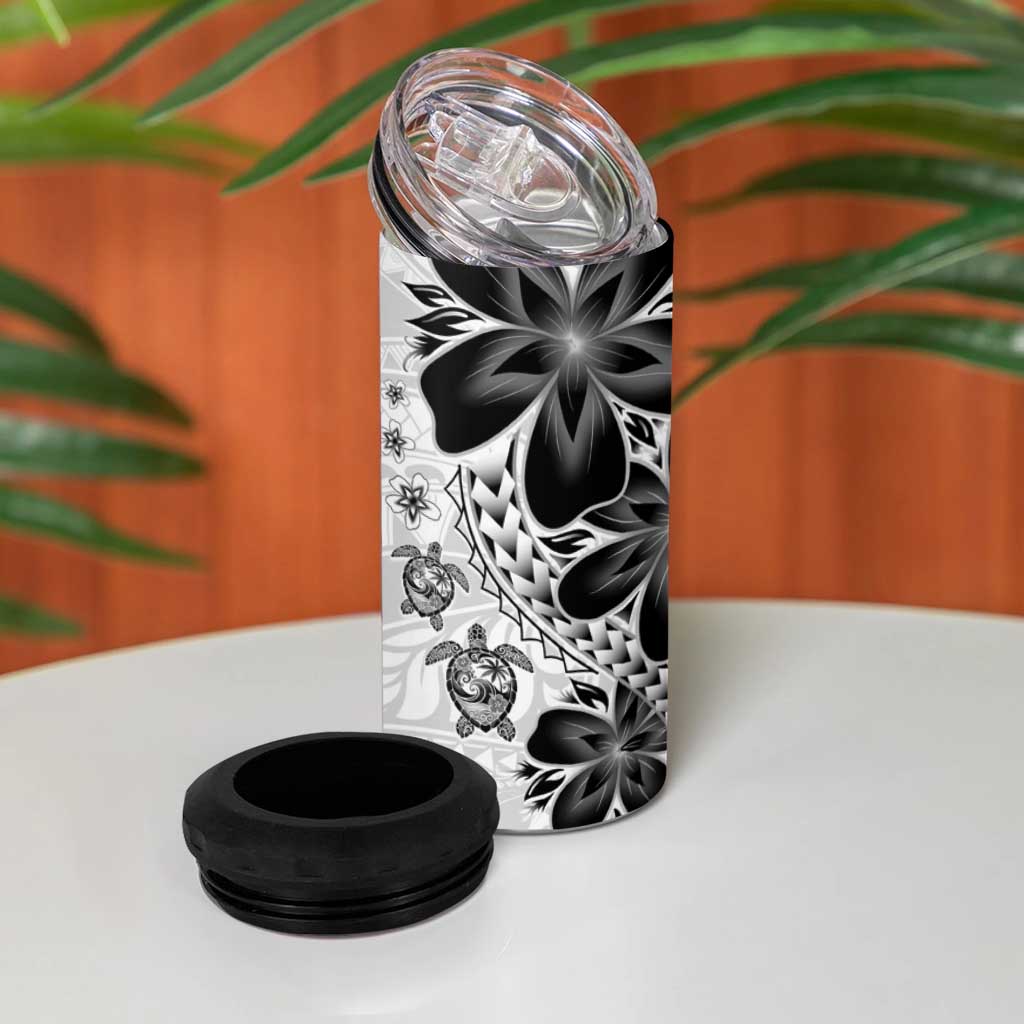 Polynesia Romantic Valentine 4 in 1 Can Cooler Tumbler Sea Turtle Couple With White Plumeria