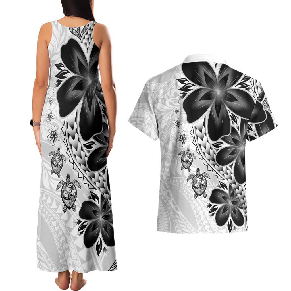 Polynesia Romantic Valentine Couples Matching Tank Maxi Dress and Hawaiian Shirt Sea Turtle Couple With White Plumeria