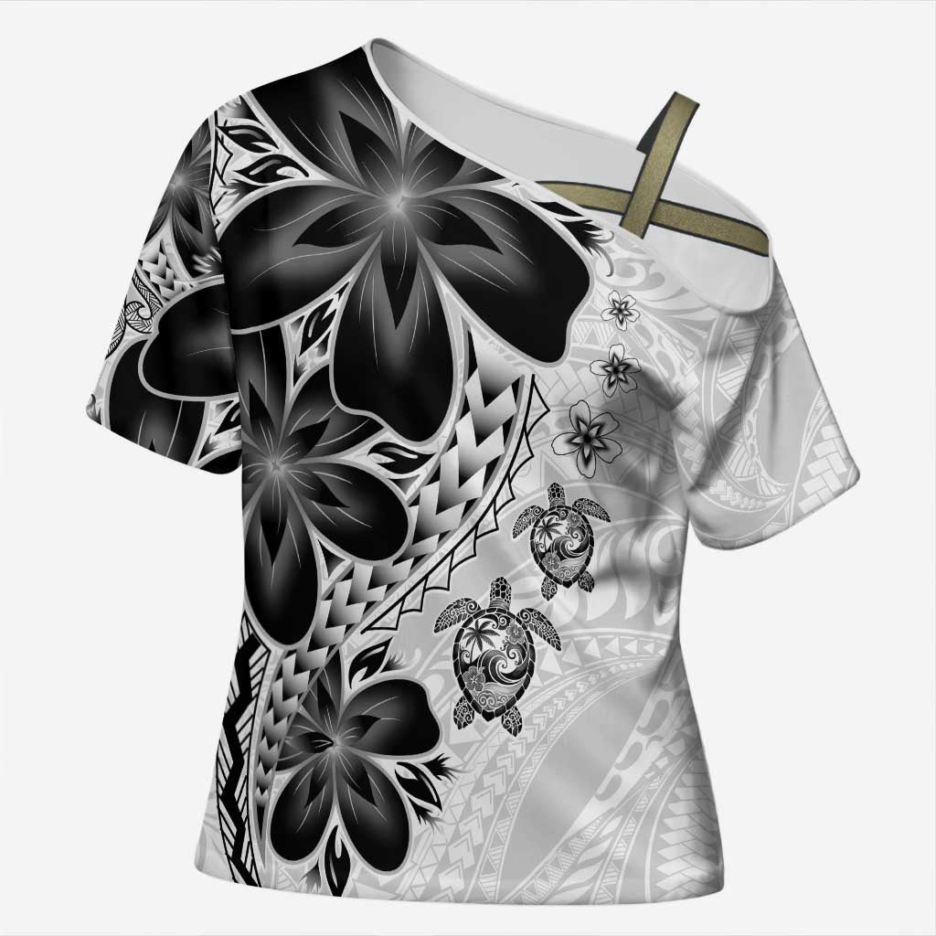 Polynesia Romantic Valentine Cross Shoulder Shirt Sea Turtle Couple With White Plumeria