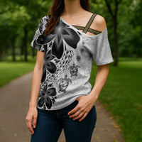 Polynesia Romantic Valentine Cross Shoulder Shirt Sea Turtle Couple With White Plumeria