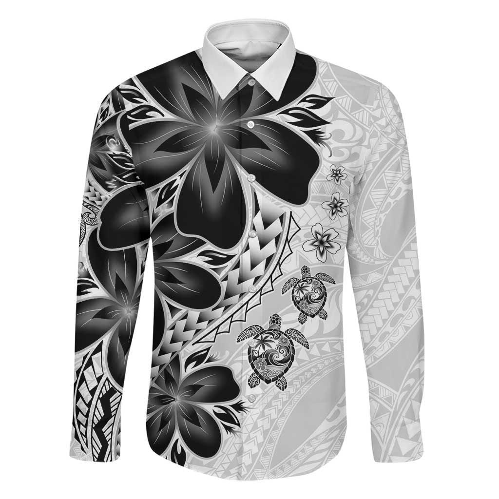 Polynesia Romantic Valentine Family Matching Mermaid Dress and Hawaiian Shirt Sea Turtle Couple With White Plumeria LT05 Dad's Shirt - Long Sleeve White - Polynesian Pride