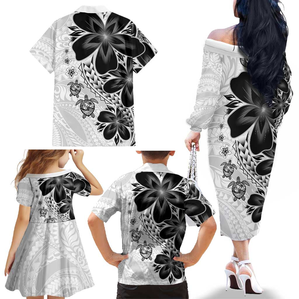 Polynesia Romantic Valentine Family Matching Off The Shoulder Long Sleeve Dress and Hawaiian Shirt Sea Turtle Couple With White Plumeria LT05 - Polynesian Pride