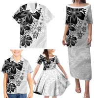 Polynesia Romantic Valentine Family Matching Puletasi and Hawaiian Shirt Sea Turtle Couple With White Plumeria
