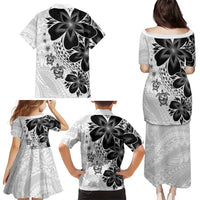 Polynesia Romantic Valentine Family Matching Puletasi and Hawaiian Shirt Sea Turtle Couple With White Plumeria