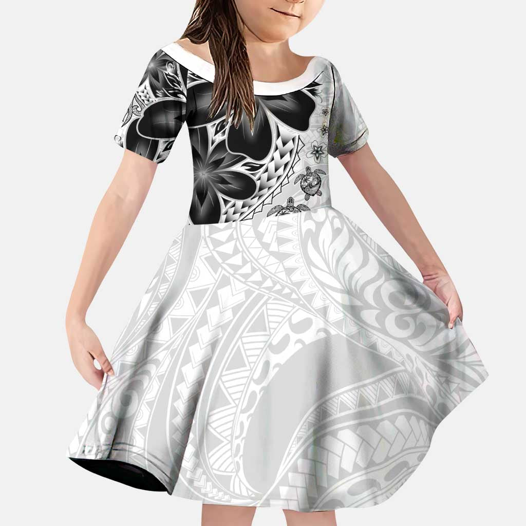 Polynesia Romantic Valentine Family Matching Tank Maxi Dress and Hawaiian Shirt Sea Turtle Couple With White Plumeria LT05 Daughter's Dress White - Polynesian Pride