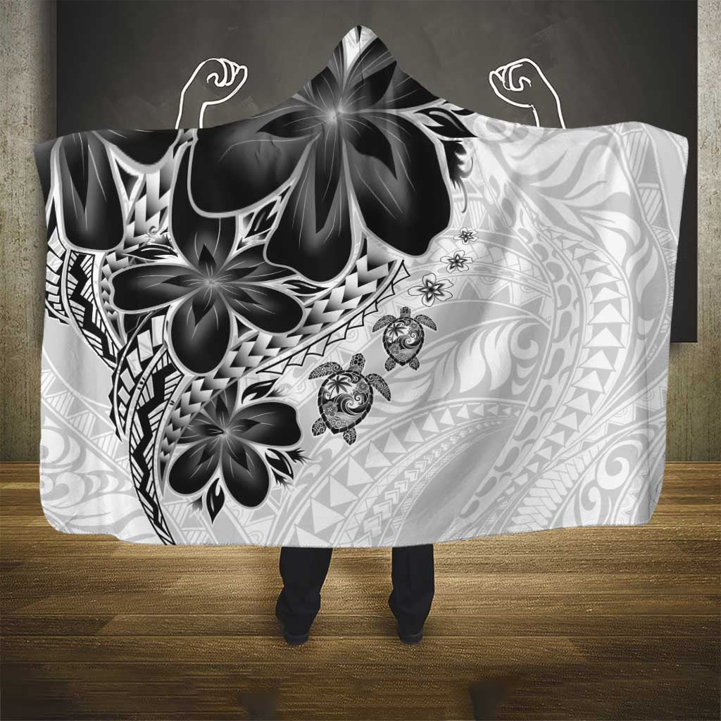 Polynesia Romantic Valentine Hooded Blanket Sea Turtle Couple With White Plumeria