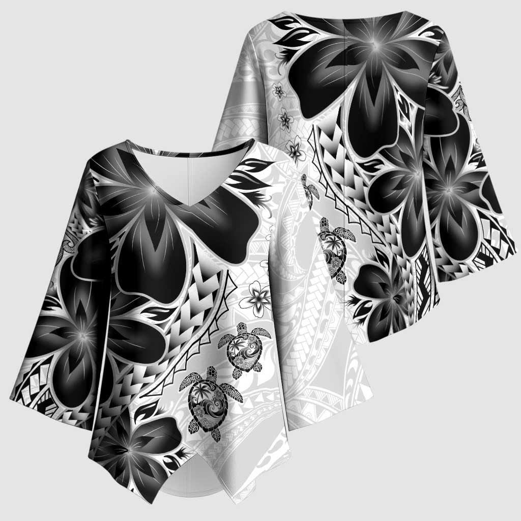 Polynesia Romantic Valentine Kimono Sleeve Blouse Sea Turtle Couple With White Plumeria